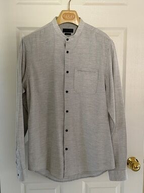 Zara Gray Mandarin Collar Long-Sleeve Shirt